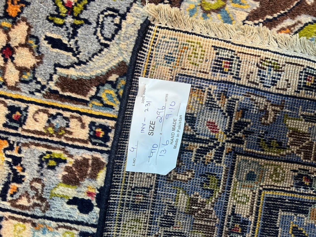 14' x 10' Ft. Authentic Vintage Persian Blue Kashan Fine Wool Area Rug - BR1231