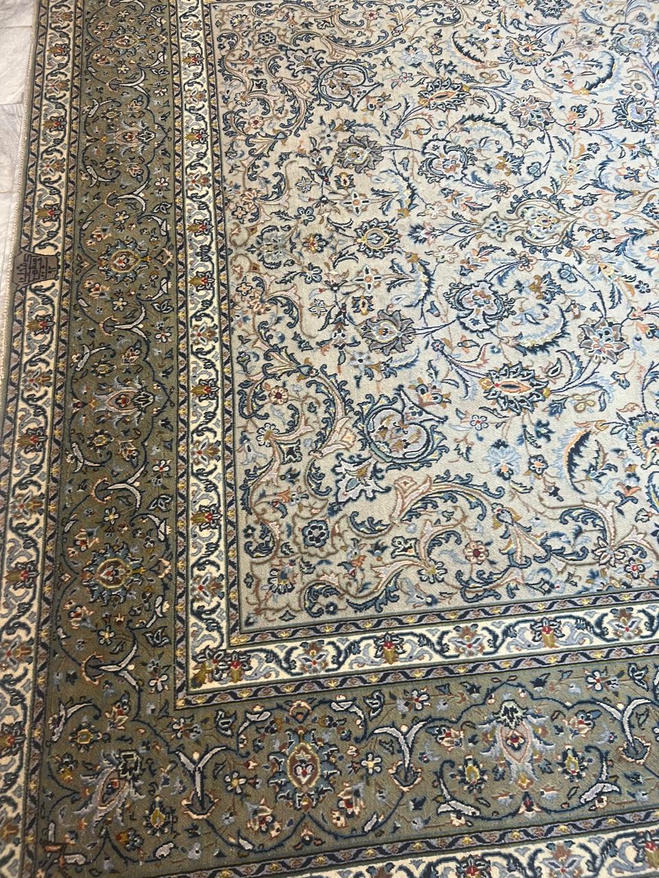 13' x 9' Ft. Authentic Vintage Persian Cream Kashan Fine Wool Area Rug - BR1234