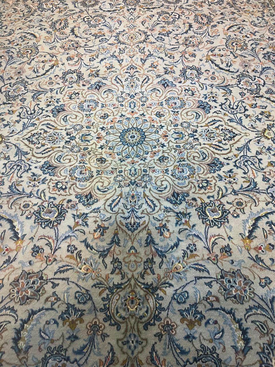 13' x 9' Ft. Authentic Vintage Persian Cream Kashan Fine Wool Area Rug - BR1234