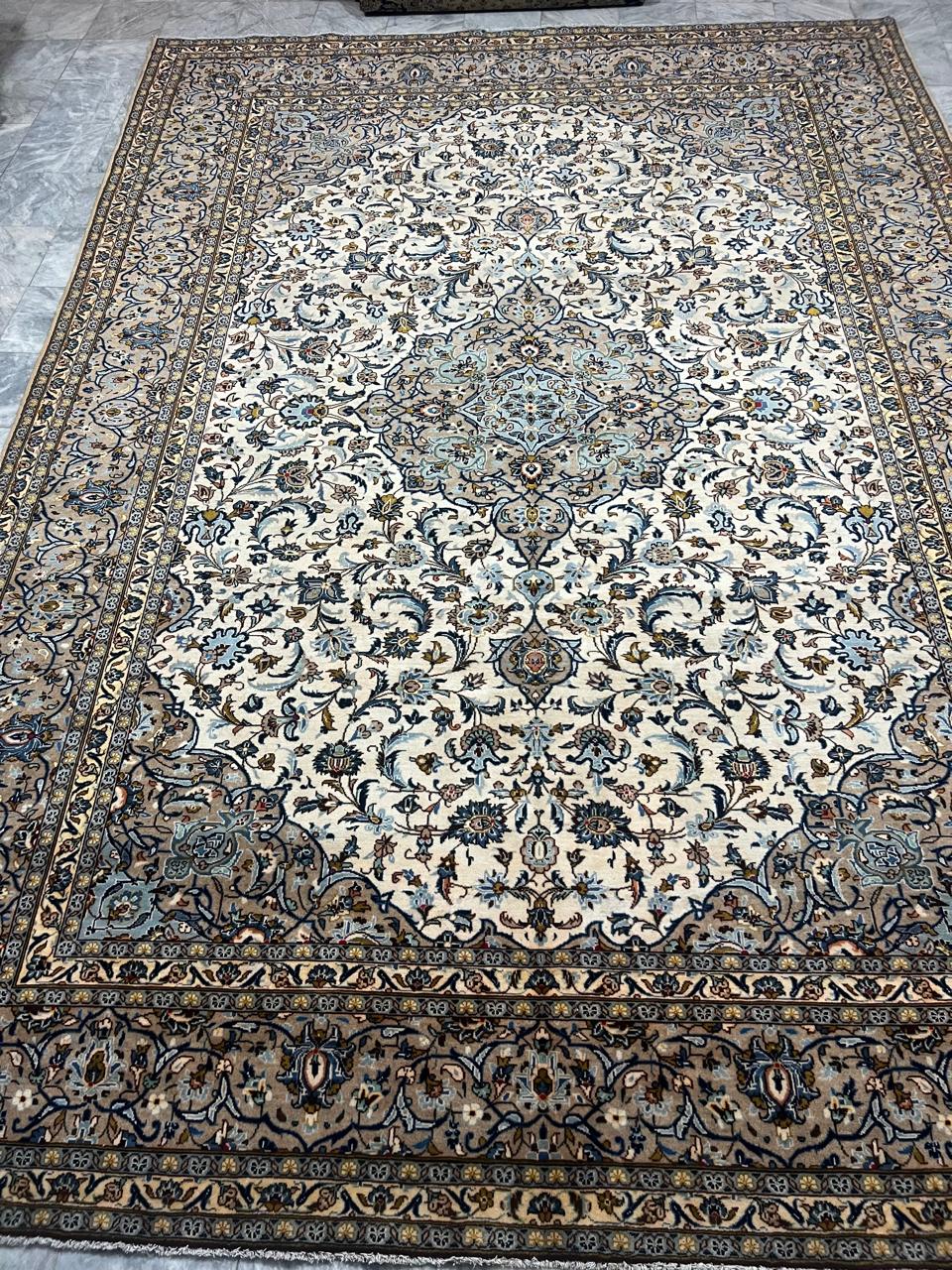 13' x 10' Ft. Authentic Vintage Persian Cream Kashan Fine Wool Area Rug - BR1230