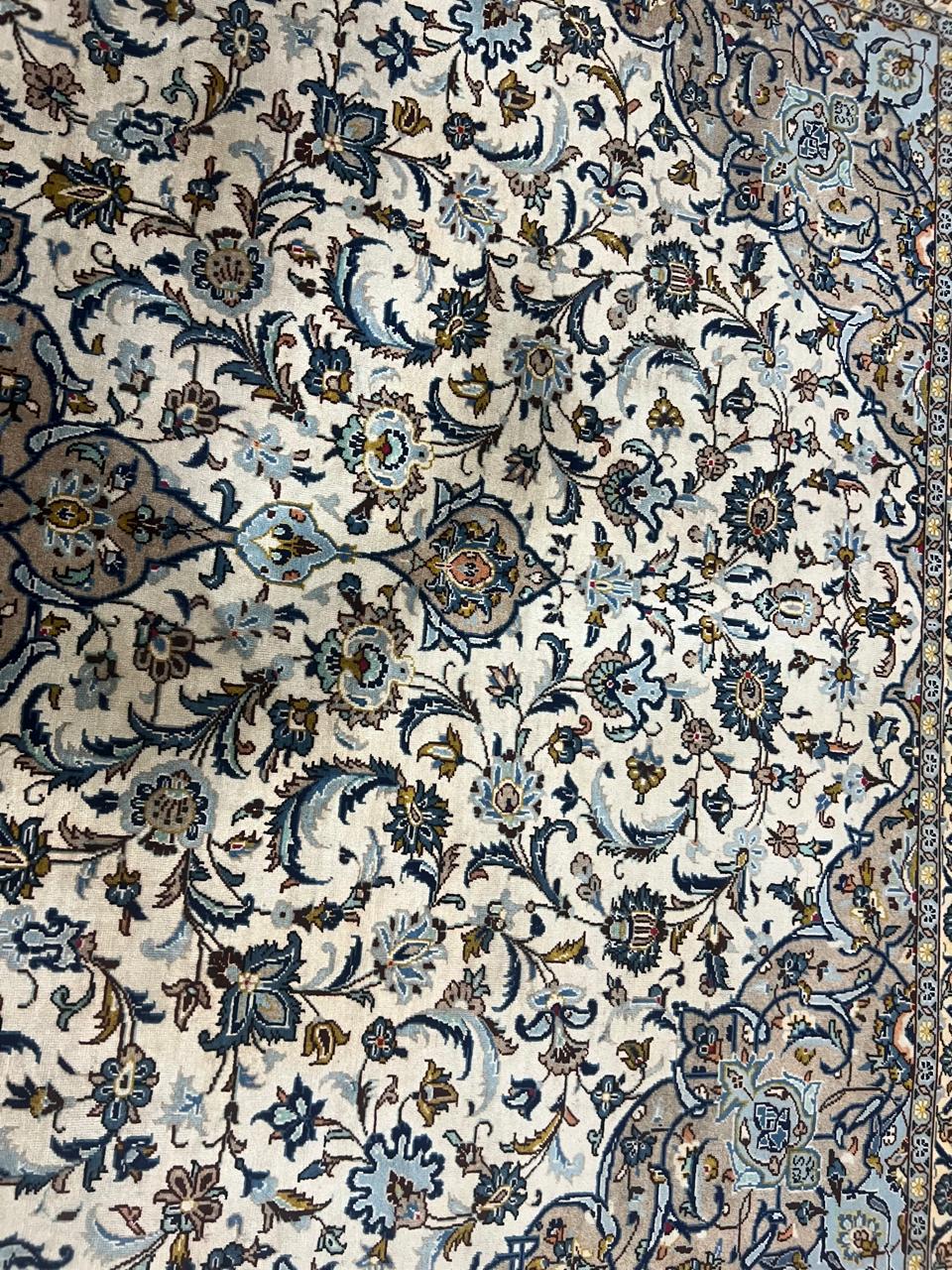 13' x 10' Ft. Authentic Vintage Persian Cream Kashan Fine Wool Area Rug - BR1230