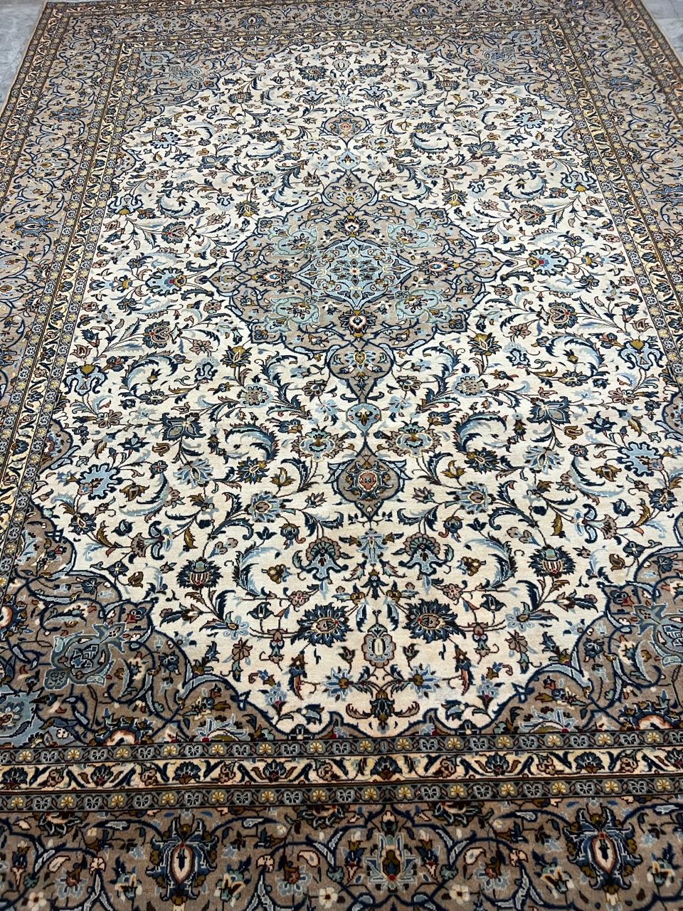 13' x 10' Ft. Authentic Vintage Persian Cream Kashan Fine Wool Area Rug - BR1230