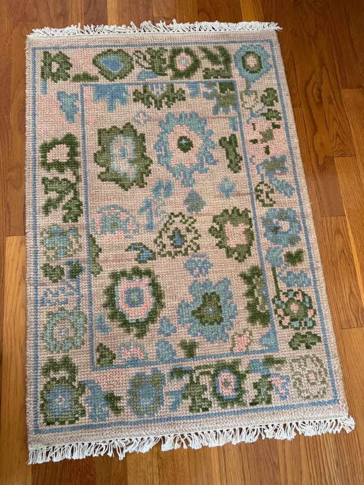 3' x 2' Ft. Turkish Oushak Contemporary Soft Paste Pink, Green, and Blue Hand Knotted rug - BR454