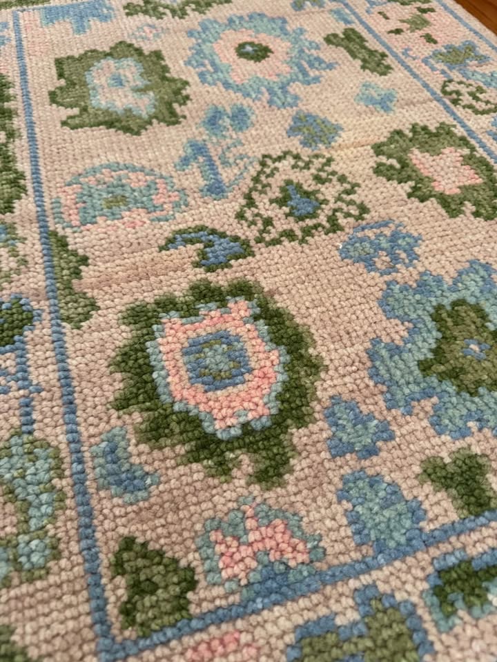 3' x 2' Ft. Turkish Oushak Contemporary Soft Paste Pink, Green, and Blue Hand Knotted rug - BR454