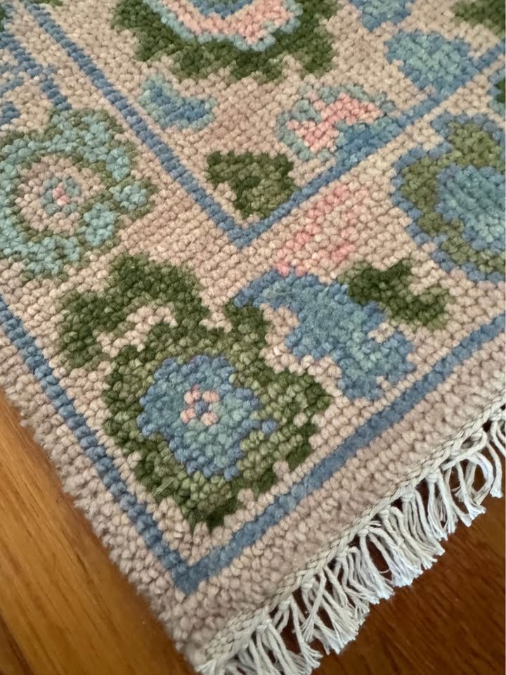 3' x 2' Ft. Turkish Oushak Contemporary Soft Paste Pink, Green, and Blue Hand Knotted rug - BR454