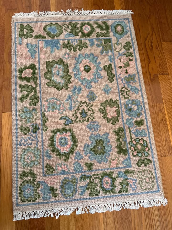 3' x 2' Ft. Turkish Oushak Contemporary Soft Paste Pink, Green, and Blue Hand Knotted rug - BR454
