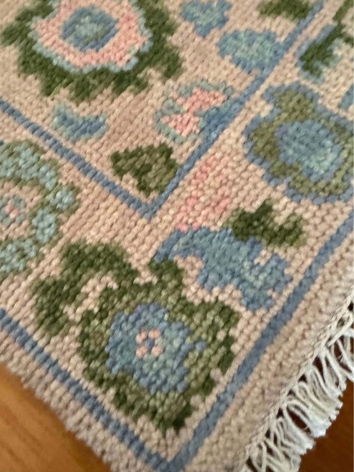 3' x 2' Ft. Turkish Oushak Contemporary Soft Paste Pink, Green, and Blue Hand Knotted rug - BR454