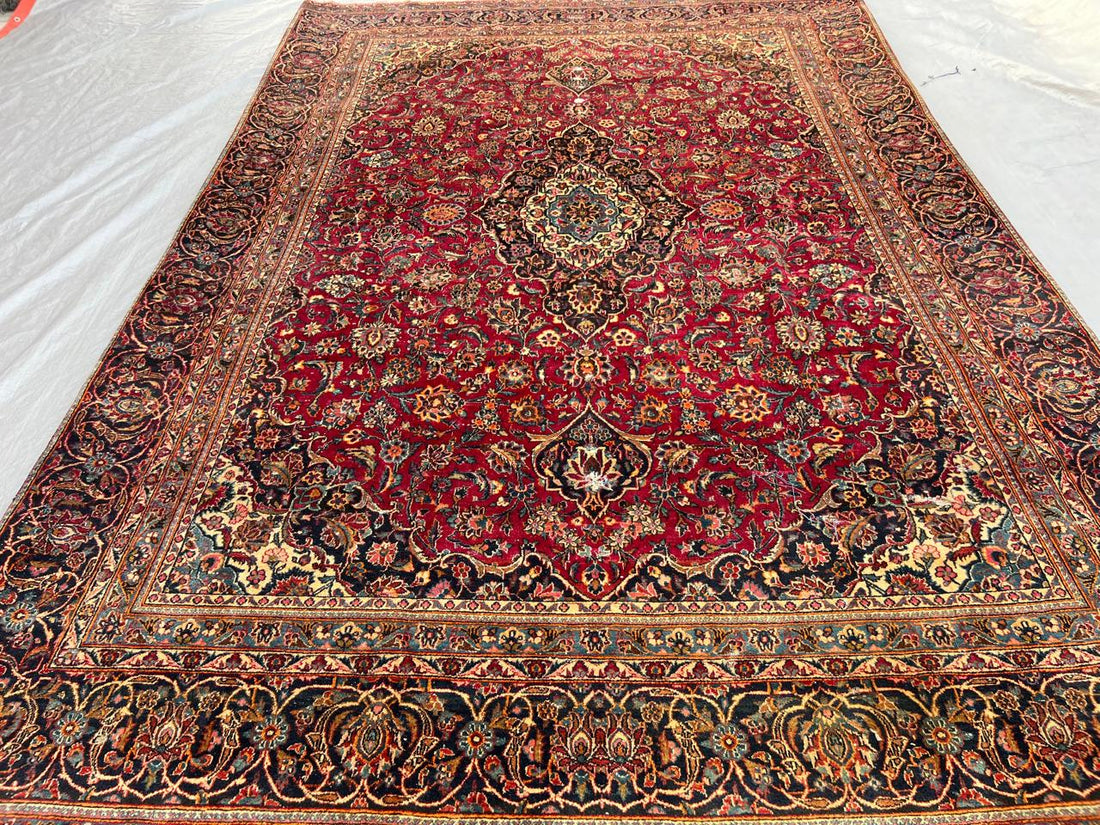 9' x 12' Authentic Vintage Persian Kashan Hand Knotted Wool Area Rug - BR430