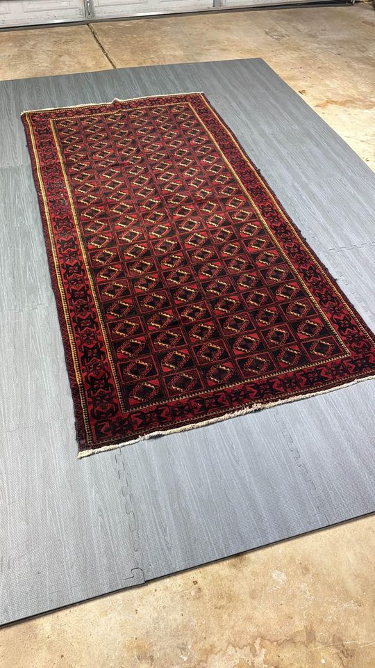 Authentic Vintage Turkish Anatolian Geometric Hand Knotted Wool Area Rug