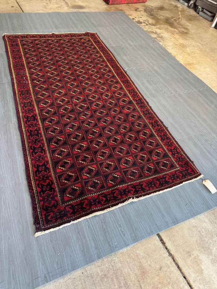 Authentic Vintage Turkish Anatolian Geometric Hand Knotted Wool Area Rug