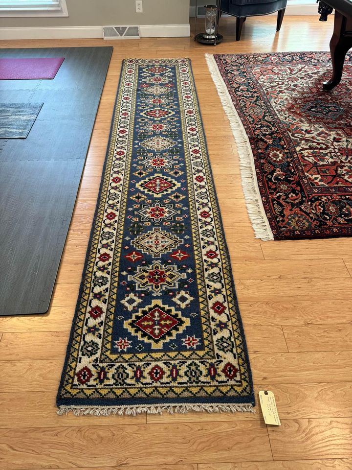 12' x 2.6' Ft. Turkish Caucasian Geometric Hand Knotted Wool Runner / Area Rug BR0150