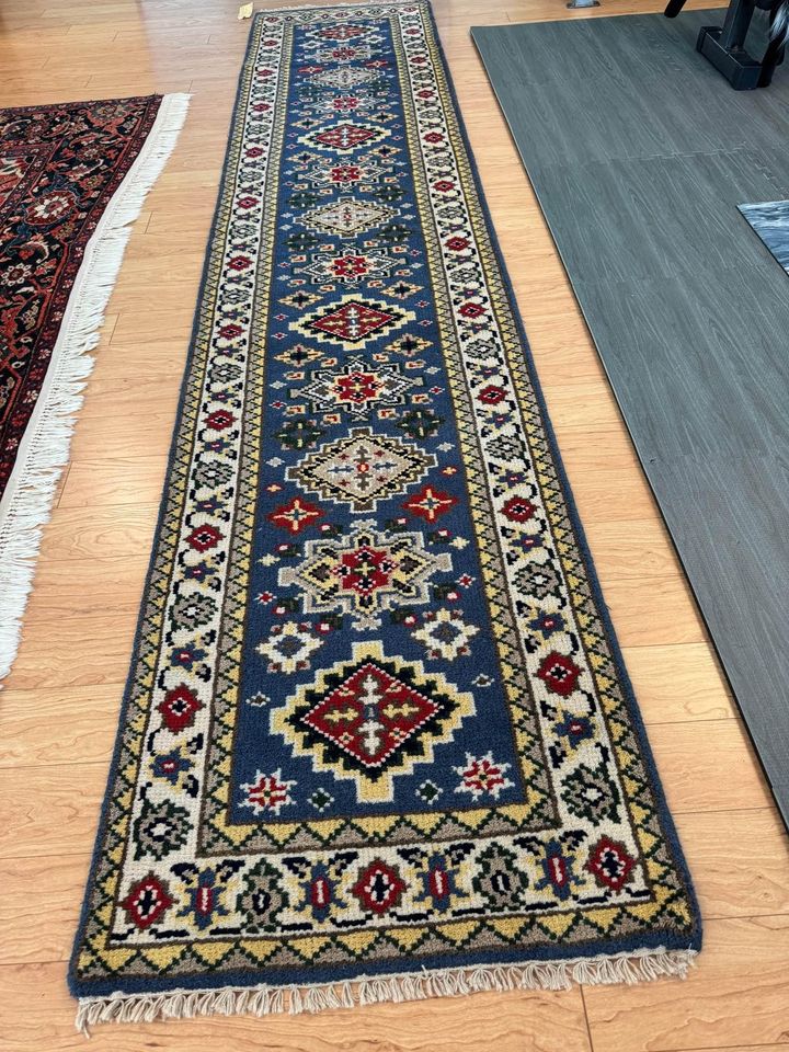 12' x 2.6' Ft. Turkish Caucasian Geometric Hand Knotted Wool Runner / Area Rug BR0150