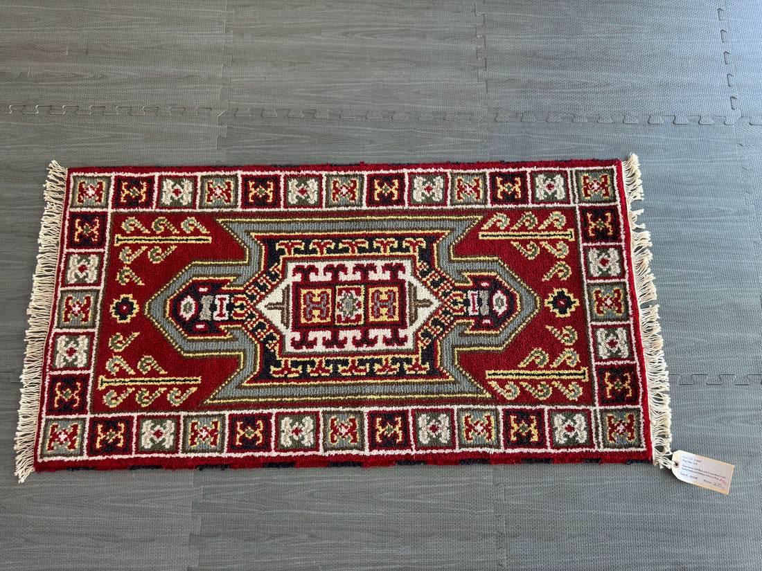 4’ x 2’ Indian Kazak Runner Hand Knotted Southwestern Design with Veg. Dyed Wool BR041