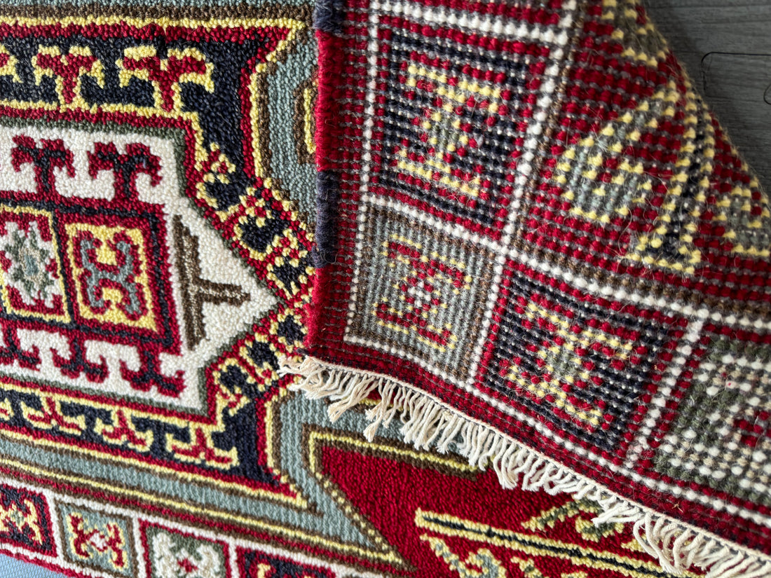 4’ x 2’ Indian Kazak Runner Hand Knotted Southwestern Design with Veg. Dyed Wool BR041