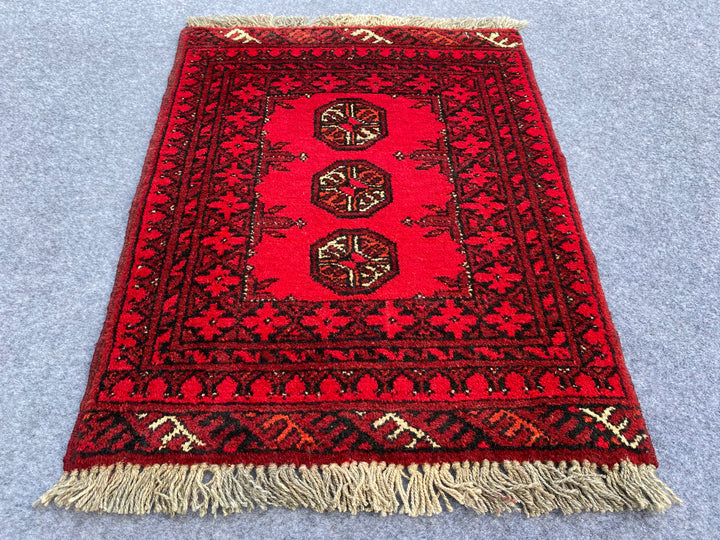 2.2' x 1.9' Authentic Vintage Afghan Hand Knotted Turkmen Small Area Rug BR1000