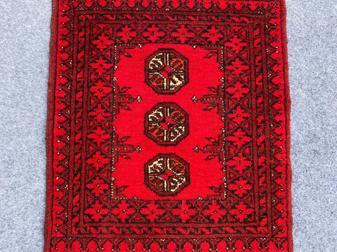 2.2' x 1.9' Authentic Vintage Afghan Hand Knotted Turkmen Small Area Rug BR1000