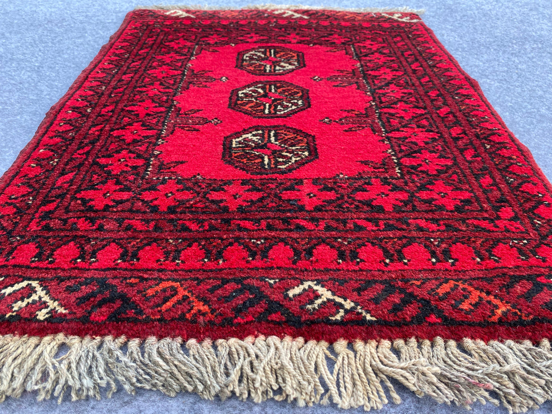 2.2' x 1.9' Authentic Vintage Afghan Hand Knotted Turkmen Small Area Rug BR1000