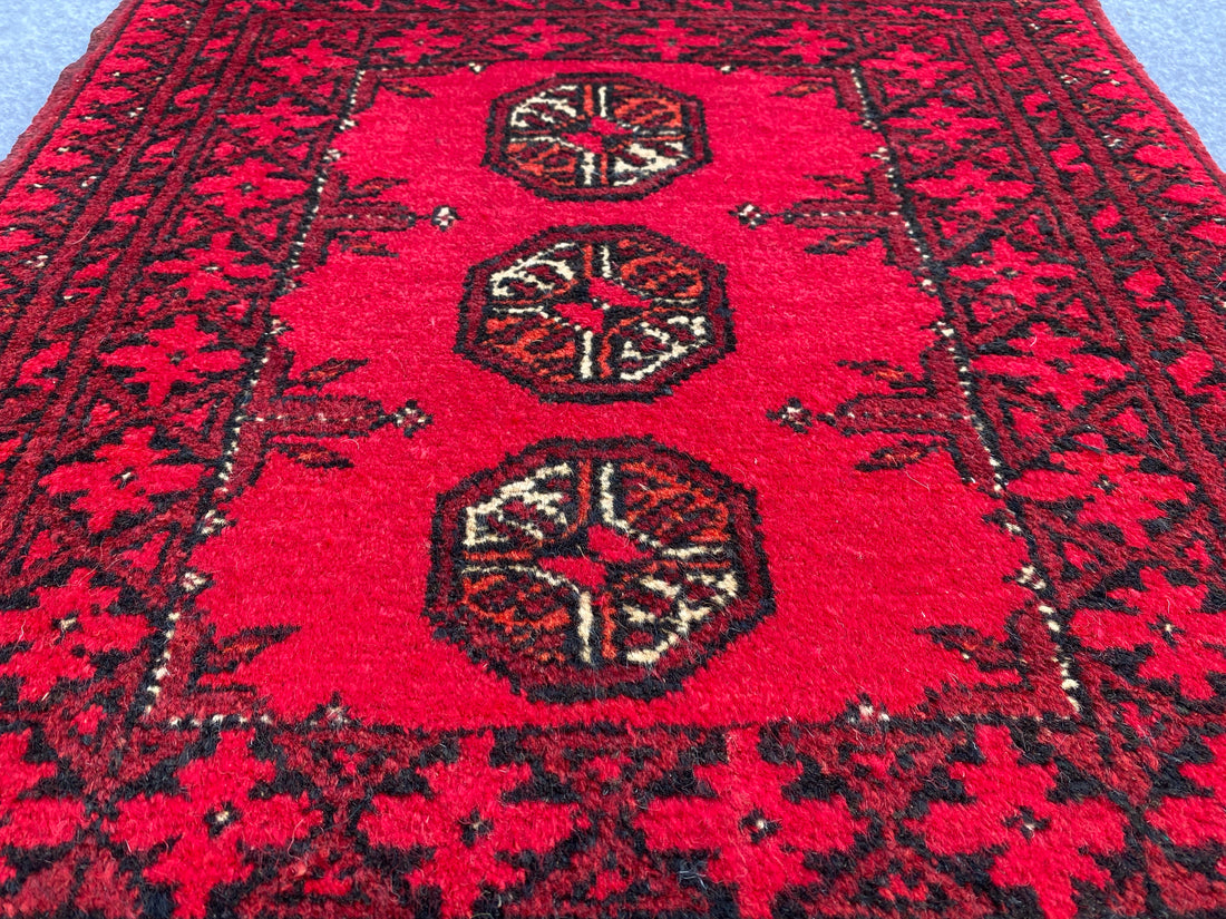 2.2' x 1.9' Authentic Vintage Afghan Hand Knotted Turkmen Small Area Rug BR1000