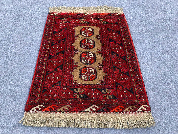 2.3' x 1.9' Authentic Vintage Afghan Hand Knotted Turkmen Small Area Rug BR1030