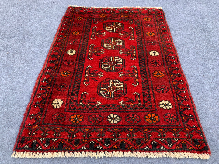 2.5' x 1.8' Authentic Vintage Afghan Hand Knotted Turkmen Area Rug BR1031