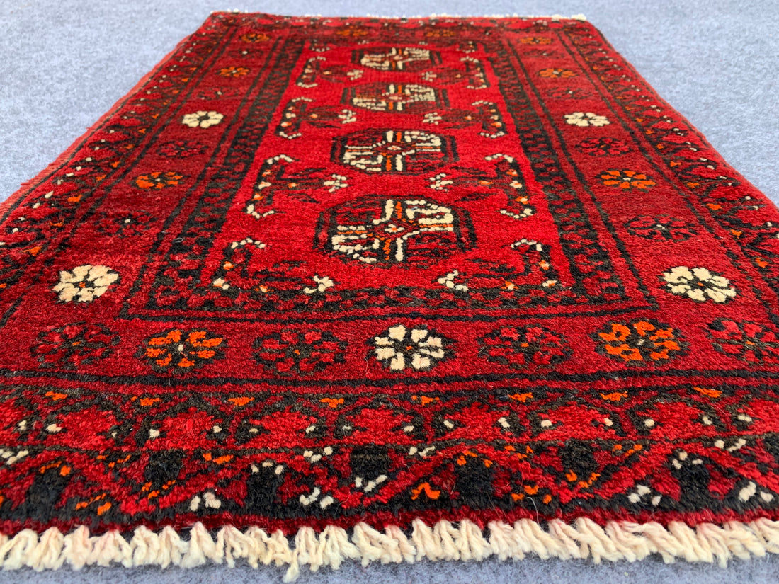 2.5' x 1.8' Authentic Vintage Afghan Hand Knotted Turkmen Area Rug BR1031