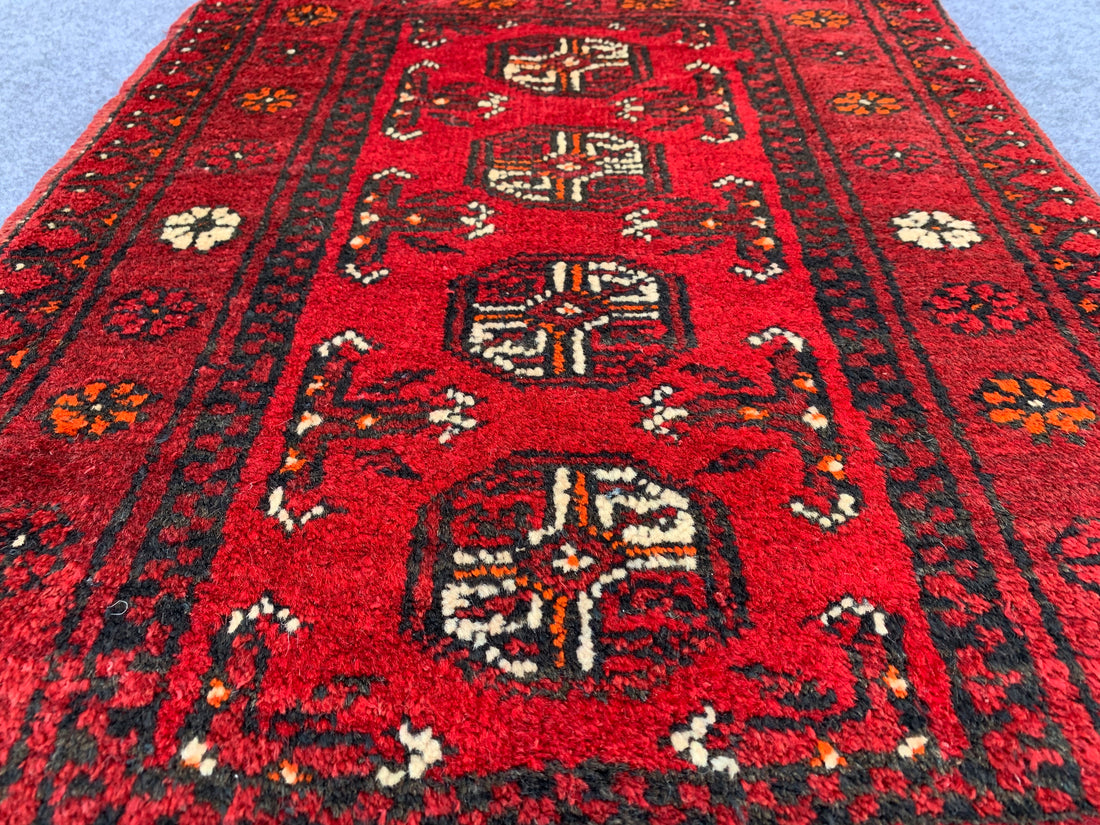 2.5' x 1.8' Authentic Vintage Afghan Hand Knotted Turkmen Area Rug BR1031