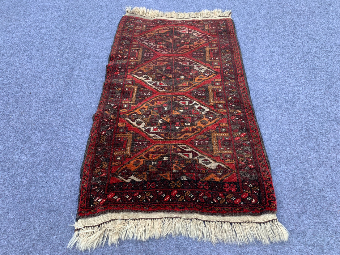 2.1' x 1.9' Authentic Vintage Afghan Hand Knotted Turkmen Distressed Small Area Rug 2.1' x 1.9' BR1043