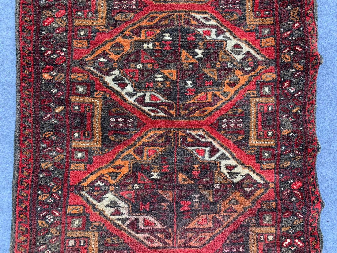 2.1' x 1.9' Authentic Vintage Afghan Hand Knotted Turkmen Distressed Small Area Rug 2.1' x 1.9' BR1043