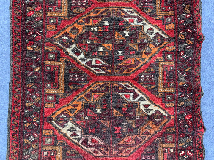 2.1' x 1.9' Authentic Vintage Afghan Hand Knotted Turkmen Distressed Small Area Rug 2.1' x 1.9' BR1043