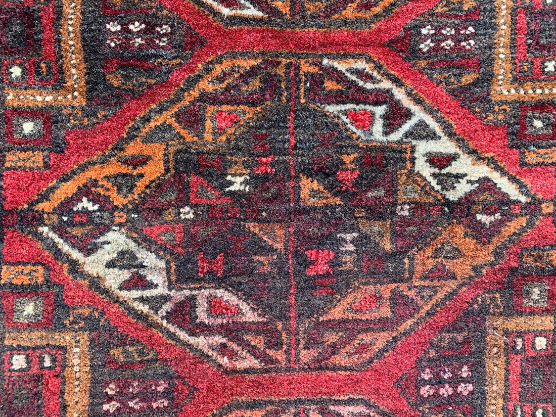 2.1' x 1.9' Authentic Vintage Afghan Hand Knotted Turkmen Distressed Small Area Rug 2.1' x 1.9' BR1043