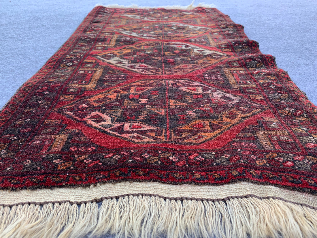 2.1' x 1.9' Authentic Vintage Afghan Hand Knotted Turkmen Distressed Small Area Rug 2.1' x 1.9' BR1043