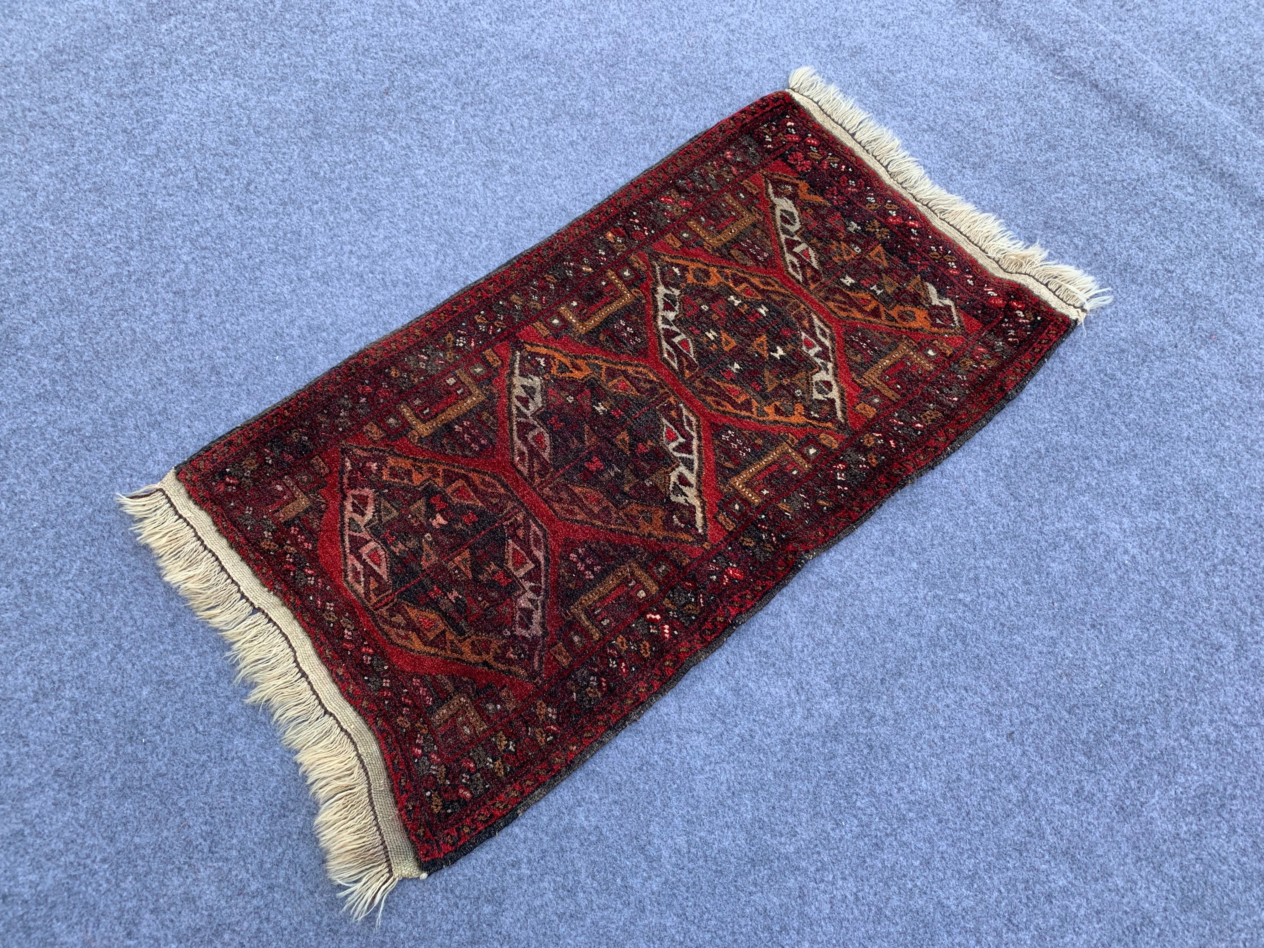 2.1' x 1.9' Authentic Vintage Afghan Hand Knotted Turkmen Distressed Small Area Rug 2.1' x 1.9' BR1043