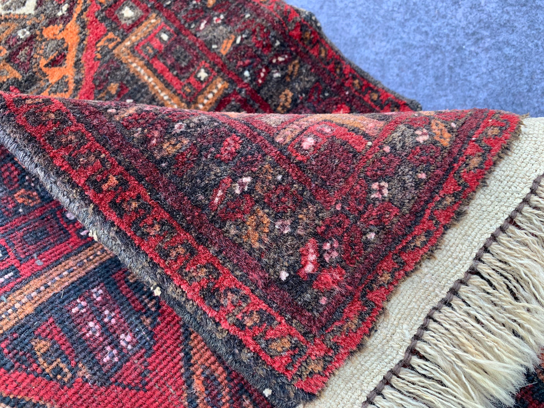 2.1' x 1.9' Authentic Vintage Afghan Hand Knotted Turkmen Distressed Small Area Rug 2.1' x 1.9' BR1043