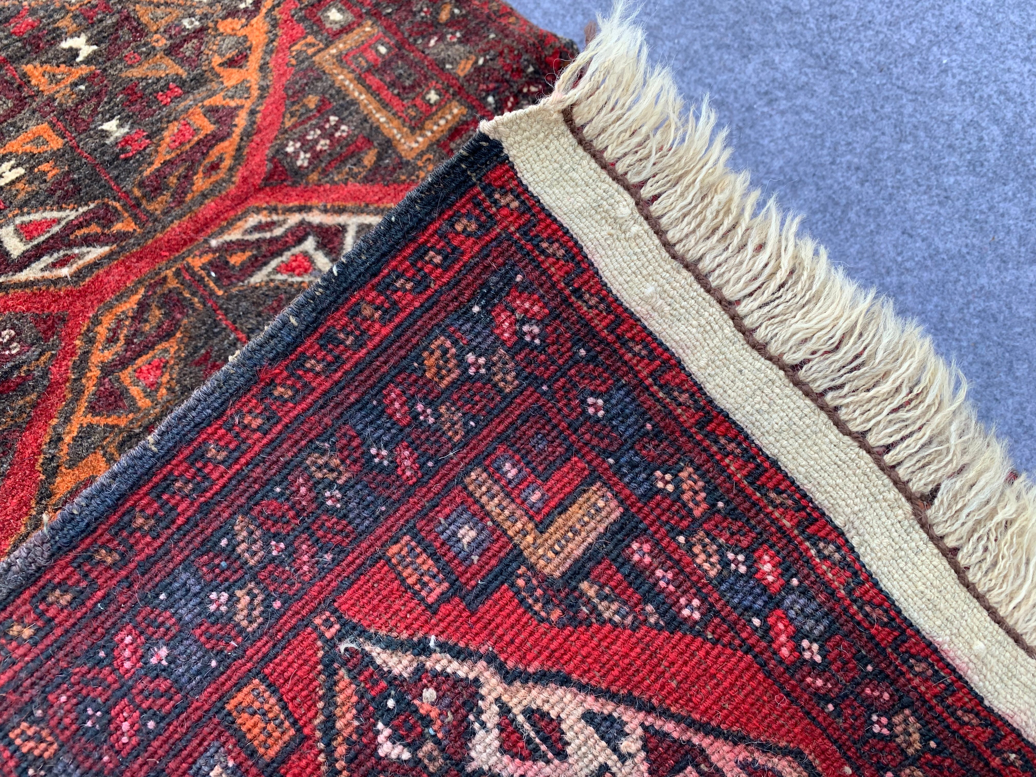 2.1' x 1.9' Authentic Vintage Afghan Hand Knotted Turkmen Distressed Small Area Rug 2.1' x 1.9' BR1043