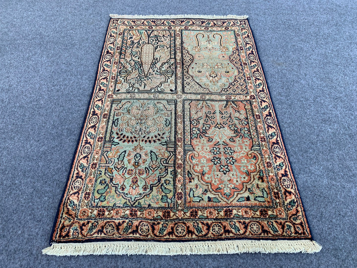 3.2' x 1.1' Ft. Authentic Pakistani Hand Knotted SILK Kashmir Small Area Rug BR1060