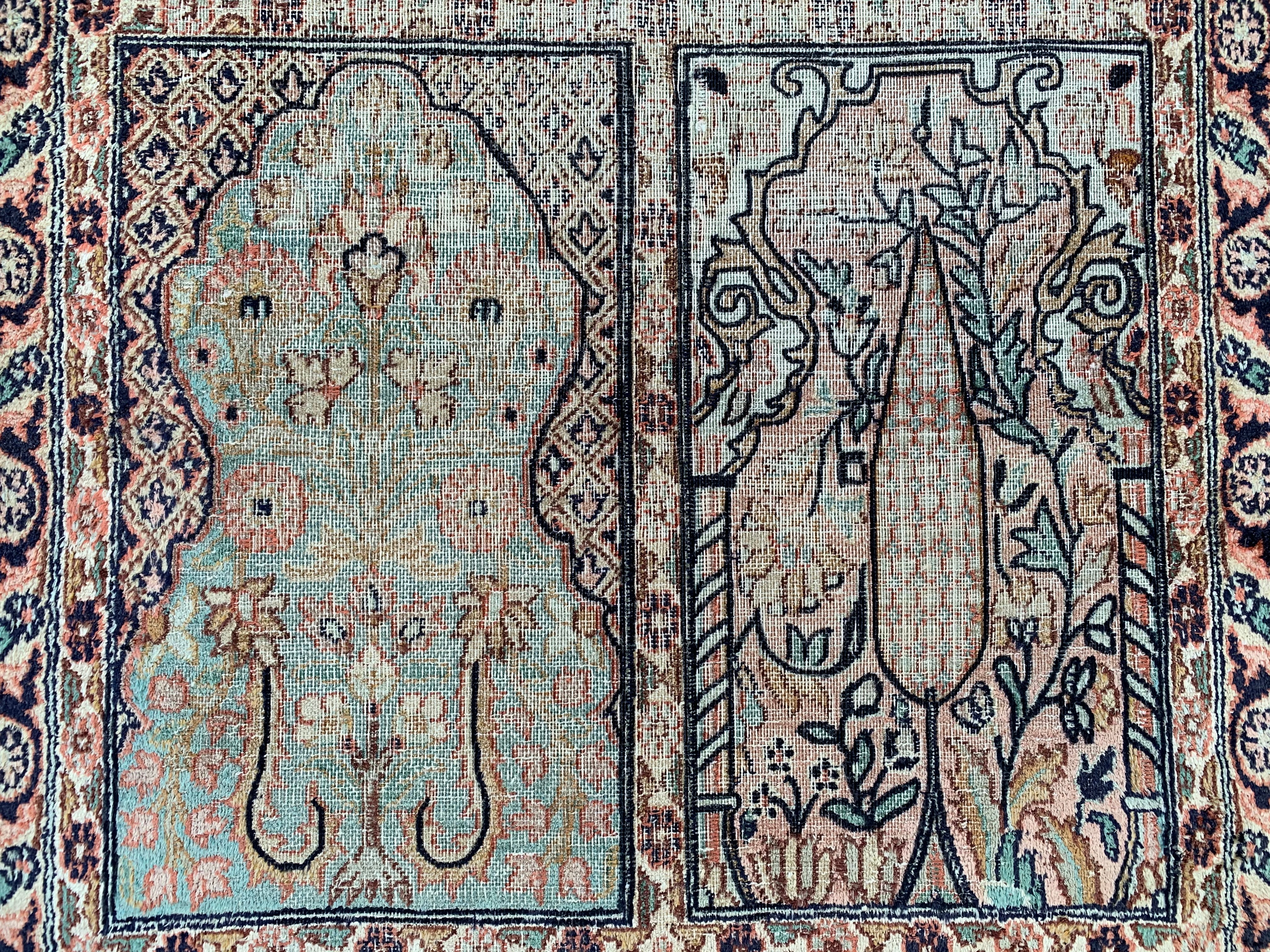 3.2' x 1.1' Ft. Authentic Pakistani Hand Knotted SILK Kashmir Small Area Rug BR1060