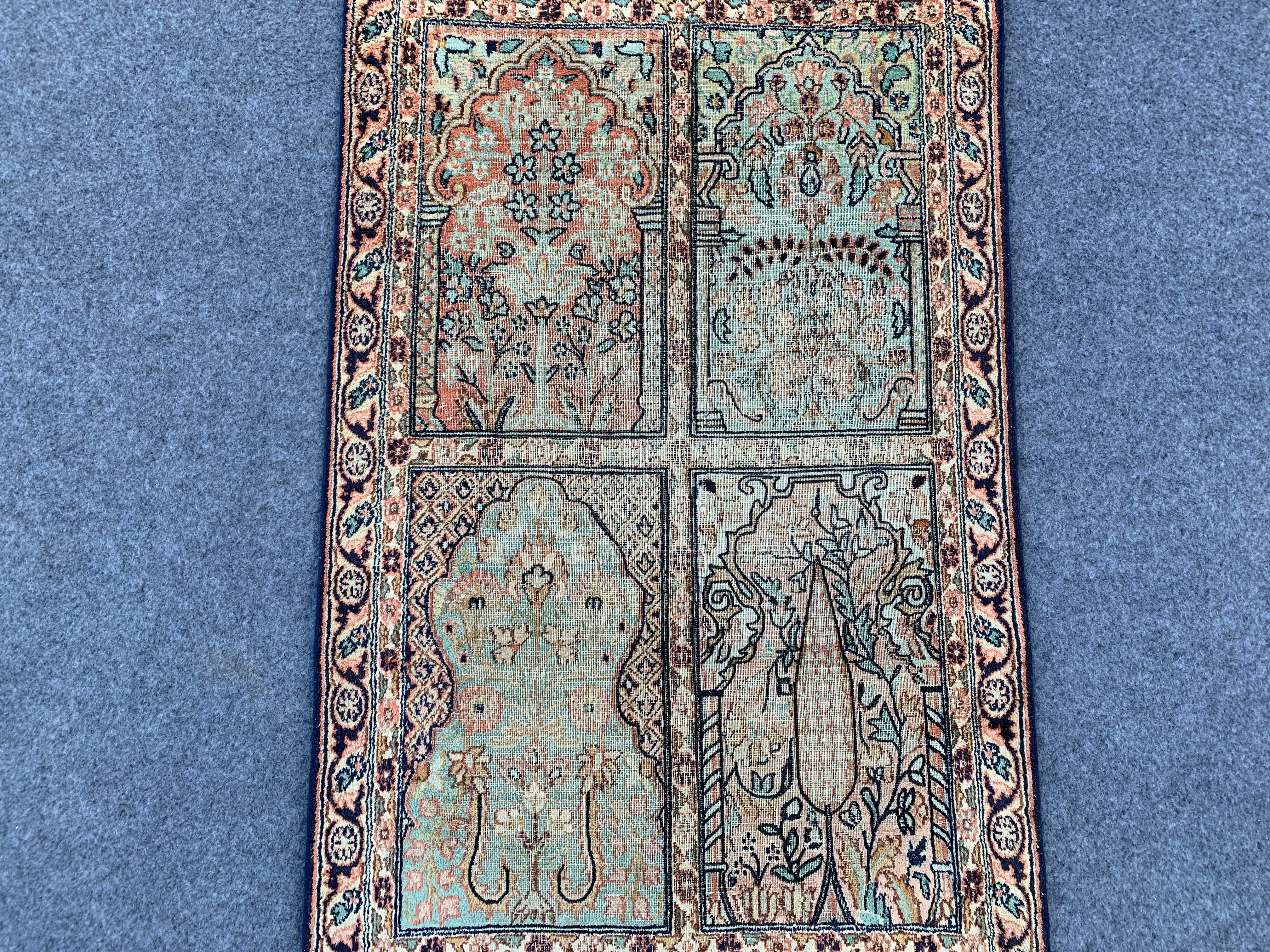 3.2' x 1.1' Ft. Authentic Pakistani Hand Knotted SILK Kashmir Small Area Rug BR1060