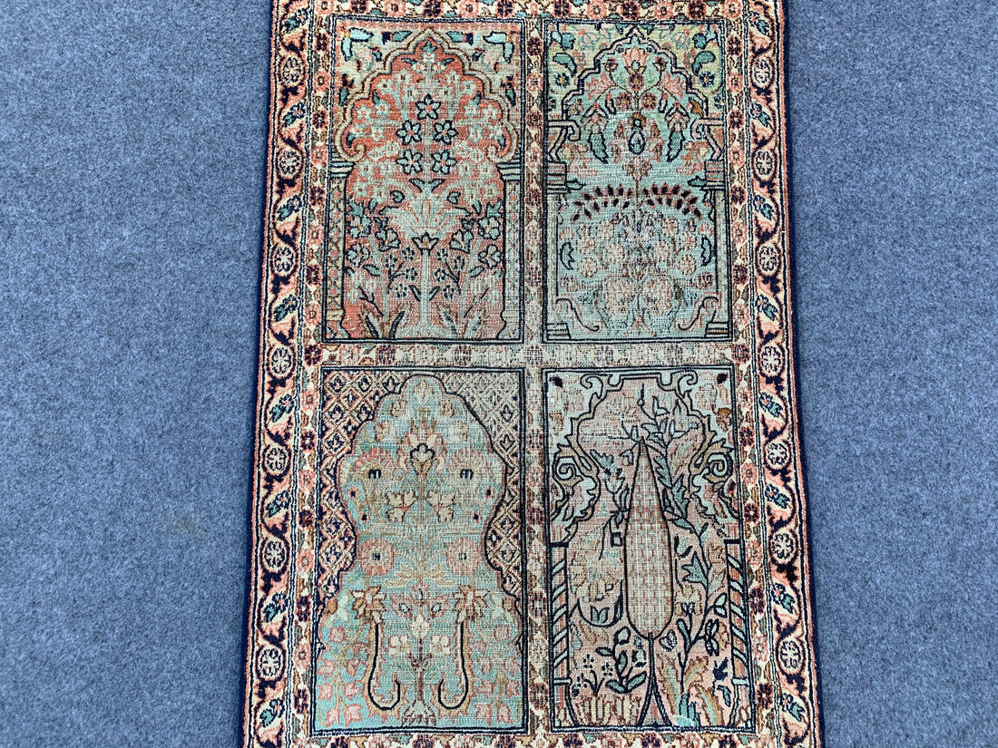 3.2' x 1.1' Ft. Authentic Pakistani Hand Knotted SILK Kashmir Small Area Rug BR1060