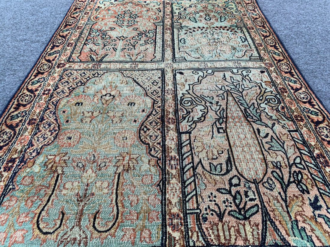 3.2' x 1.1' Ft. Authentic Pakistani Hand Knotted SILK Kashmir Small Area Rug BR1060