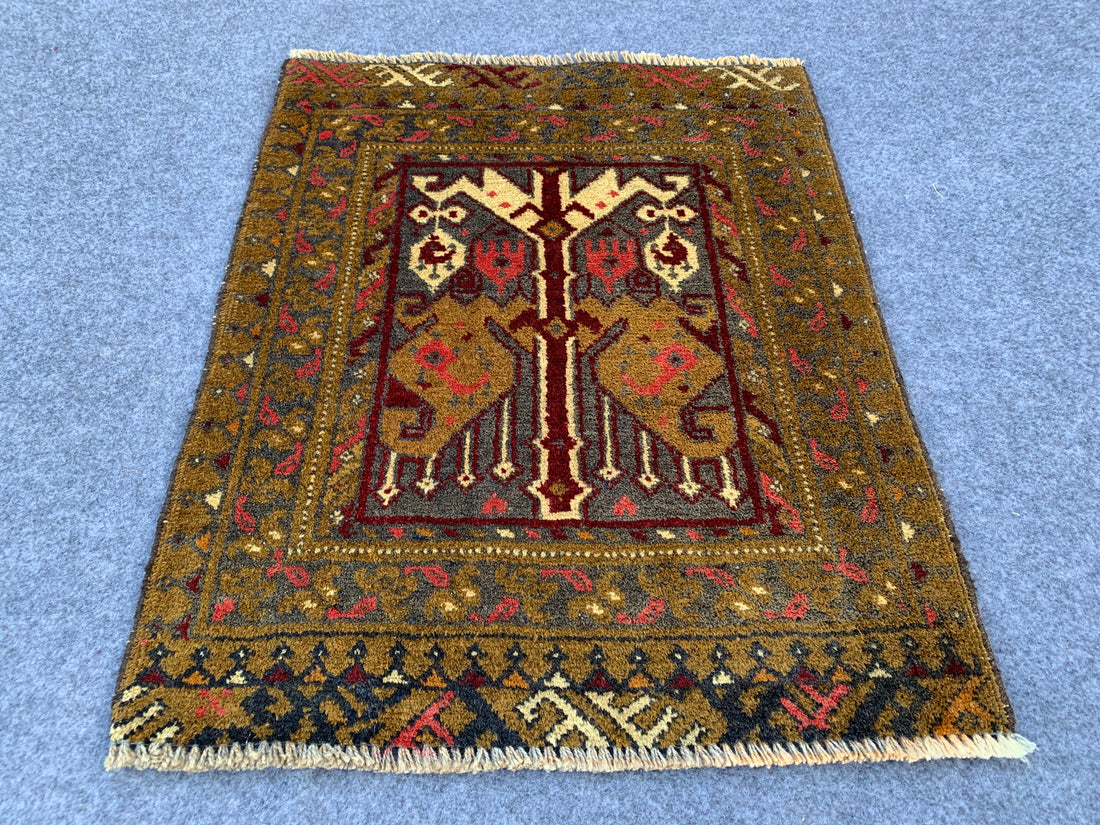 2.3' x 1.9' Authentic Vintage Afghan Hand Knotted Turkmen Small Area Rug BR1064