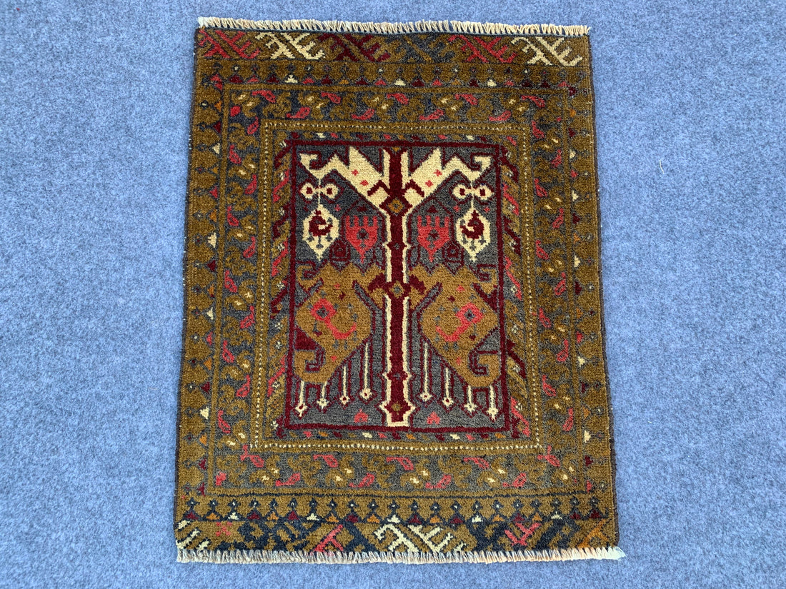 2.3' x 1.9' Authentic Vintage Afghan Hand Knotted Turkmen Small Area Rug BR1064