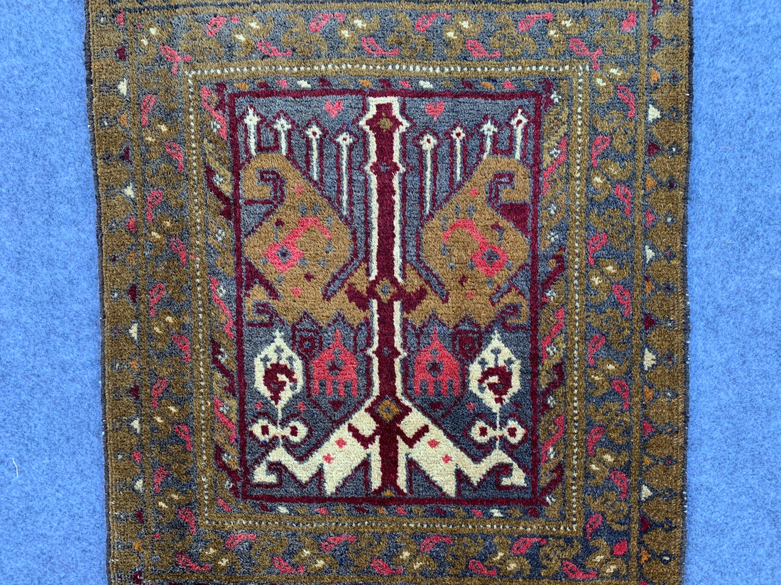 2.3' x 1.9' Authentic Vintage Afghan Hand Knotted Turkmen Small Area Rug BR1064