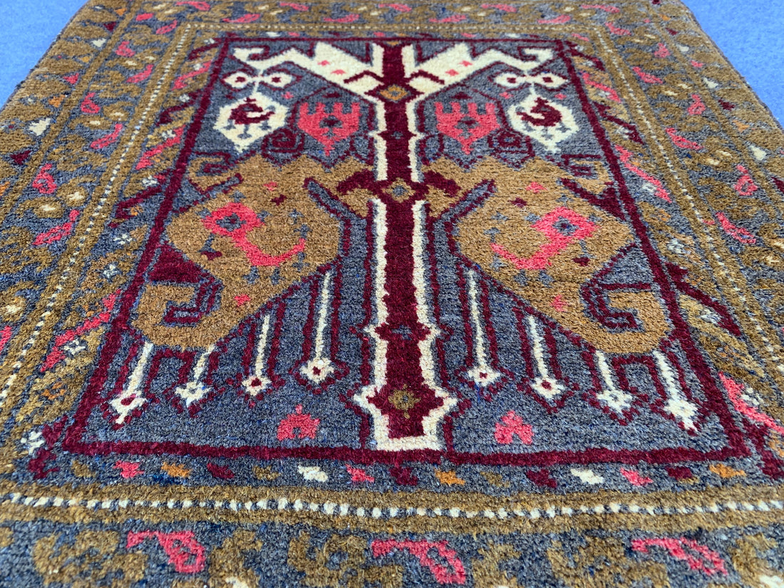 2.3' x 1.9' Authentic Vintage Afghan Hand Knotted Turkmen Small Area Rug BR1064