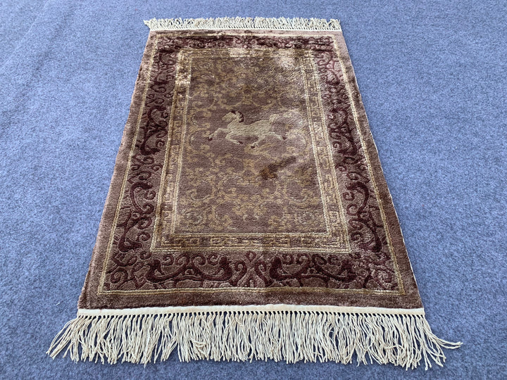 3.0' x 2.0' Ft. Authentic Vintage Chinese Hand Knotted SILK Gabbah Area Rug 3.0' x 2.0' BR1067