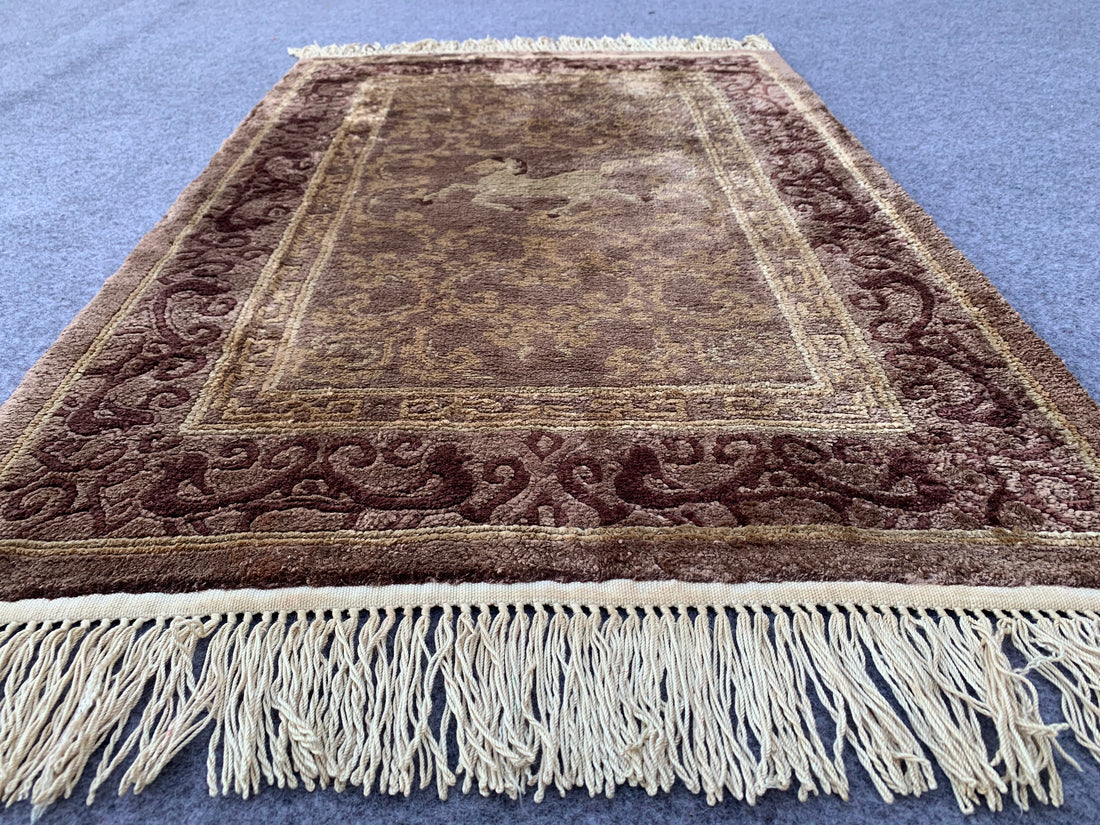 3.0' x 2.0' Ft. Authentic Vintage Chinese Hand Knotted SILK Gabbah Area Rug 3.0' x 2.0' BR1067