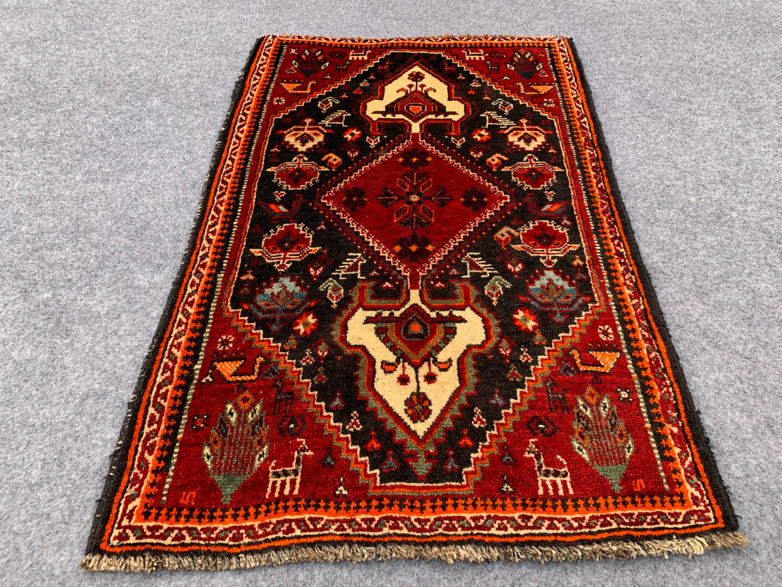 2.1' x 1.1' Ft. Authentic Persian Shairazi Hand Knotted Finest Wool Small Area Rug BR1068