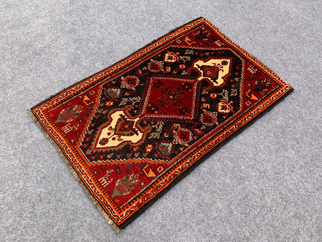 2.1' x 1.1' Ft. Authentic Persian Shairazi Hand Knotted Finest Wool Small Area Rug BR1068