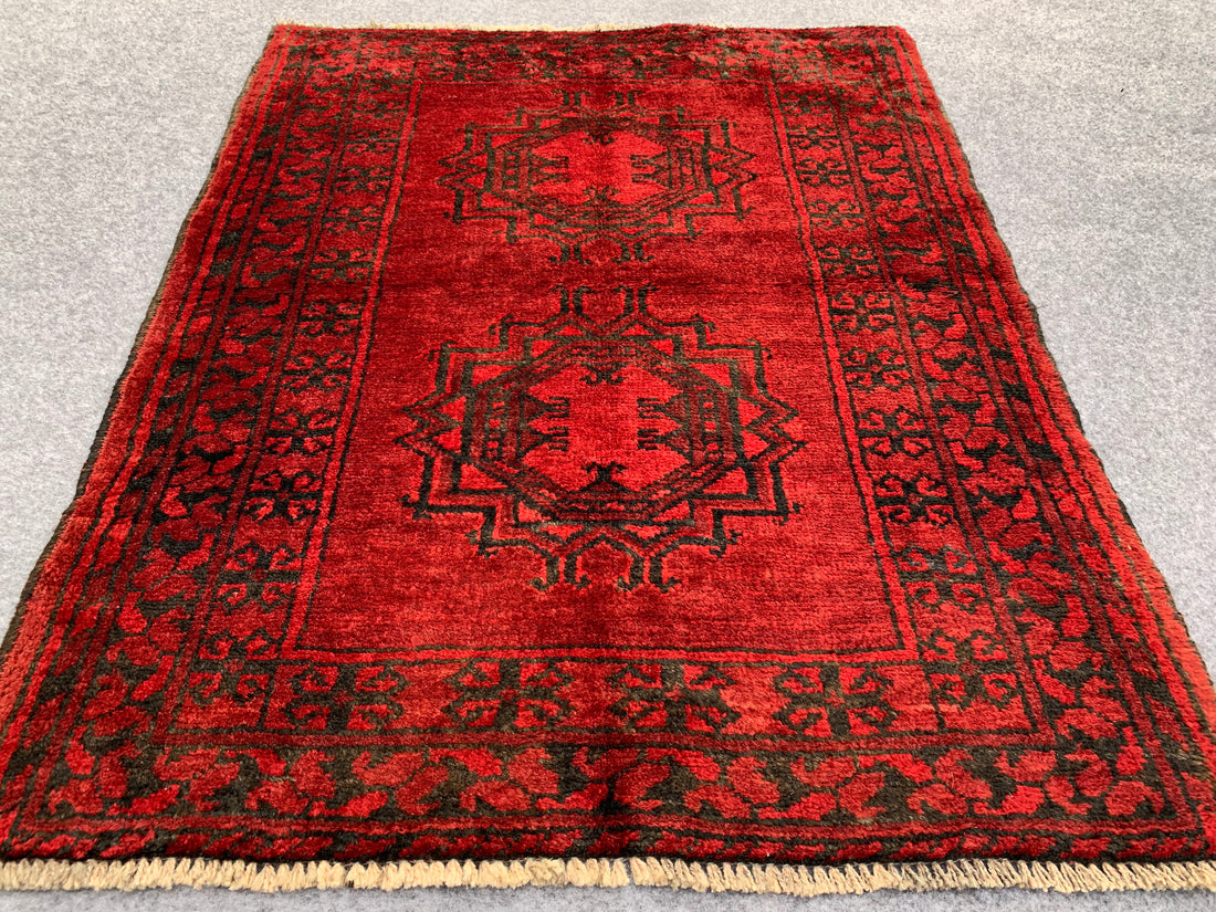 3.2' x 2.6' Ft. Authentic Afghan Turkmen Hand Knotted Afghan Finest Wool Small Area Rug - BR1080