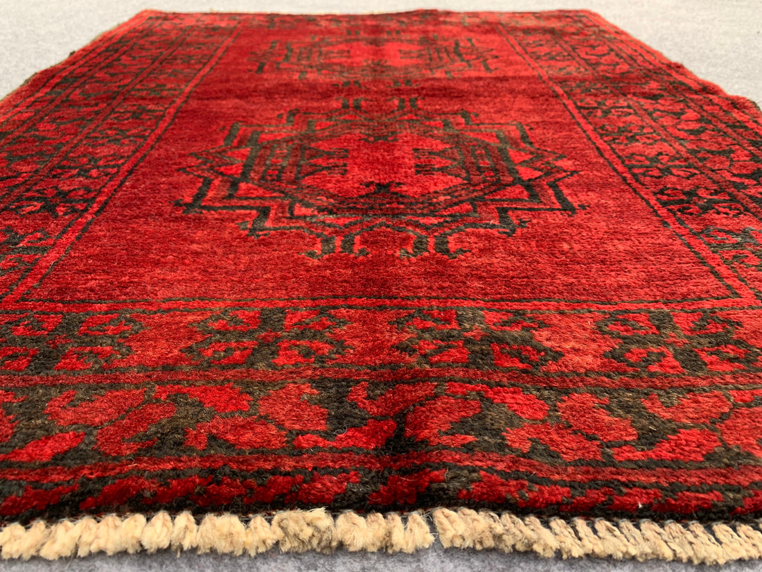 3.2' x 2.6' Ft. Authentic Afghan Turkmen Hand Knotted Afghan Finest Wool Small Area Rug - BR1080