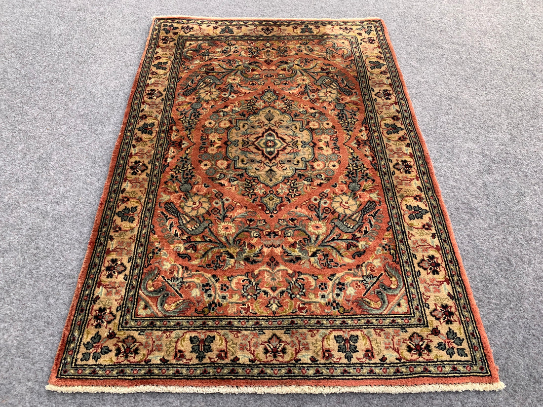 3.2' x 2.2' Ft. Authentic Persian Badam Gul Hand Knotted Small Wool Area Rug BR1082